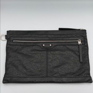 Balenciaga Classic Clip Clutch Black Lambskin Silver Hardware